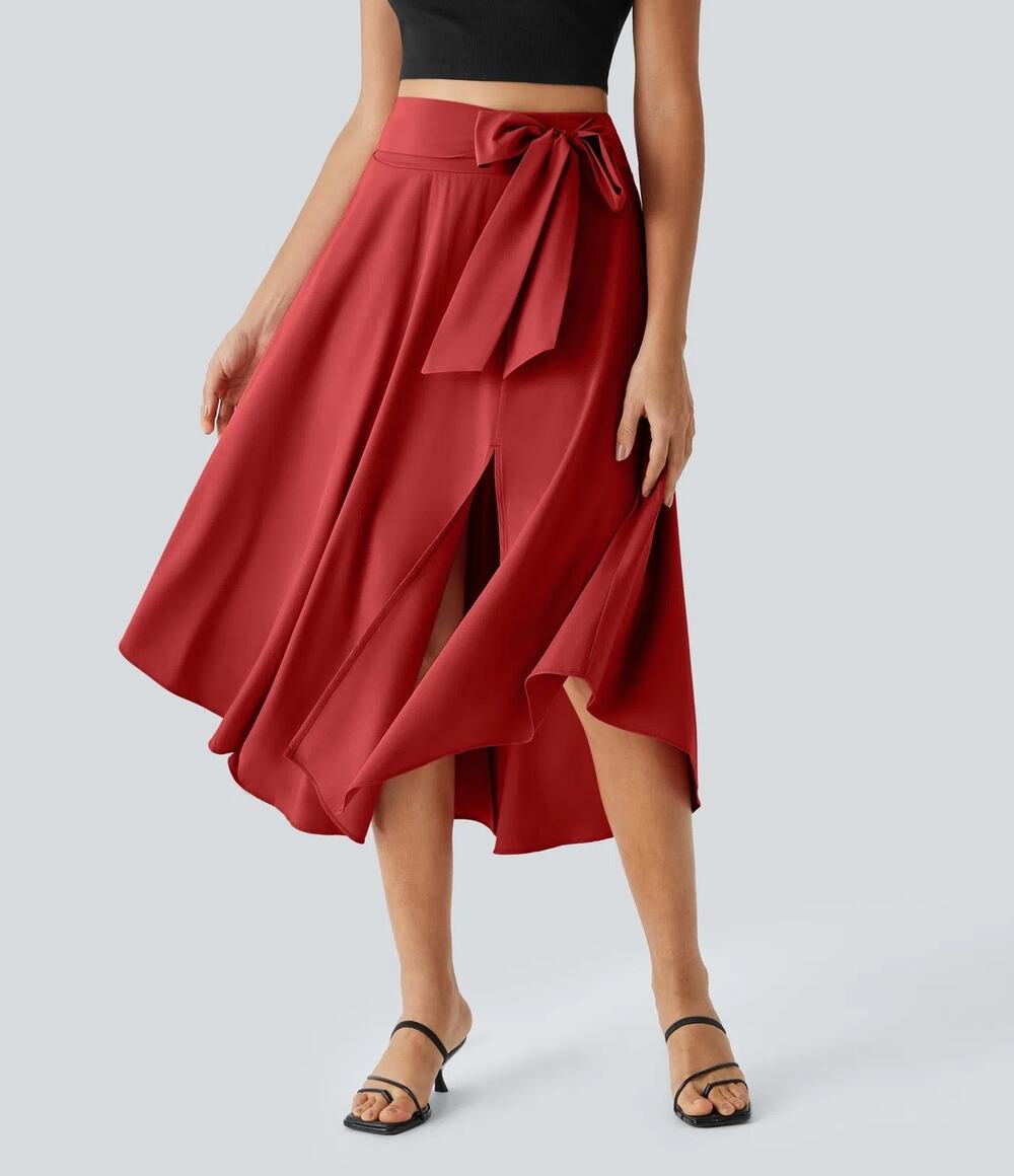 Halara Breezeful Tie Side 2-in-1 Midi Skirt Size XL Burgundy Flowy Comfortable